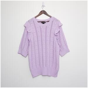 Design 365 Cable Knit Ruffle Sleeve Sweater Tunic Soft Girl Coquette Lavender 1X